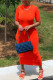Orange Fashion Casual Solid Basic O Neck Short Sleeve Dress