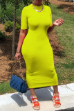 Yellow Fashion Casual Solid Basic O Neck Short Sleeve Dress
