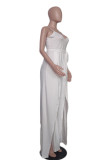 White Casual Solid Patchwork High Opening Spaghetti Strap Loose Jumpsuits