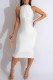 White Elegant Solid Patchwork Draw String Backless O Neck Long Dress Dresses