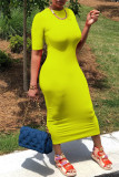 Yellow Fashion Casual Solid Basic O Neck Short Sleeve Dress