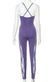 Purple Sexy Solid Lace Patchwork See-through Spaghetti Strap Skinny Jumpsuits