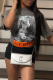 Dark Gray Casual Street Print Letter O Neck T-Shirts