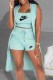 Sky Blue Casual Print Letter U Neck Sleeveless Three Pieces