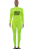 Green Elegant Print Patchwork Fold Turtleneck Long Sleeve Two Pieces