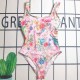 Pink Sexy Letter Print Backless Swimwears