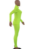 Green Elegant Print Patchwork Fold Turtleneck Long Sleeve Two Pieces