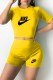 Yellow Casual Print Letter O Neck Short Sleeve Two Pieces