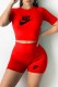 Red Casual Print Letter O Neck Short Sleeve Two Pieces