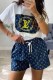 White Casual Print Letter O Neck Short Sleeve Two Pieces