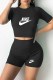 Black Casual Print Letter O Neck Short Sleeve Two Pieces