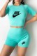 Lake Blue Casual Print Letter O Neck Short Sleeve Two Pieces