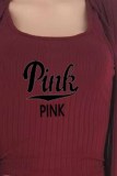 Pink Casual Print Letter U Neck Sleeveless Three Pieces