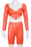 Orange Street Solid Patchwork Backless Asymmetrical Collar Long Sleeve Two Pieces