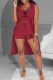 Burgundy Casual Print Letter U Neck Sleeveless Three Pieces