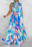 Rose Red Street Print Bandage Patchwork Halter Printed Dress Dresses