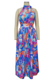 Rose Red Street Print Bandage Patchwork Halter Printed Dress Dresses