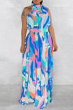 Rose Red Street Print Bandage Patchwork Halter Printed Dress Dresses