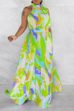 Rose Red Street Print Bandage Patchwork Halter Printed Dress Dresses