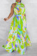 Green Street Print Bandage Patchwork Halter Printed Dress Dresses