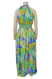 Rose Red Street Print Bandage Patchwork Halter Printed Dress Dresses