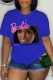 Blue Casual Character Print Letter O Neck T-Shirts