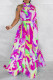 Rose Red Street Print Bandage Patchwork Halter Printed Dress Dresses