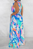 Rose Red Street Print Bandage Patchwork Halter Printed Dress Dresses
