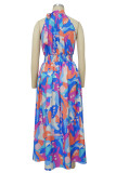 Rose Red Street Print Bandage Patchwork Halter Printed Dress Dresses