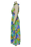 Rose Red Street Print Bandage Patchwork Halter Printed Dress Dresses