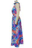 Rose Red Street Print Bandage Patchwork Halter Printed Dress Dresses
