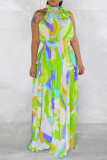 Rose Red Street Print Bandage Patchwork Halter Printed Dress Dresses
