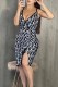 Black Sexy Letter Print Draw String Fold V Neck Sling Dress Dresses
