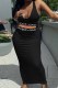 Black Sexy Letter Patchwork U Neck Sleeveless Two Pieces