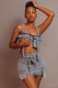 Light Blue Street Solid Bandage Patchwork Pocket Zipper Spaghetti Strap Sleeveless Two Pieces