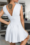 Red Sexy Solid Frenulum Fold V Neck Sleeveless Dress Dresses