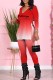 Red Casual Gradual Change Print Slit Letter V Neck Long Sleeve Two Pieces