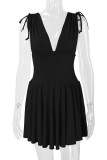 Red Sexy Solid Frenulum Fold V Neck Sleeveless Dress Dresses