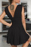 Red Sexy Solid Frenulum Fold V Neck Sleeveless Dress Dresses