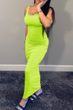 Fluorescent Green Sexy Celebrities Solid Patchwork U Neck Long Dress Dresses