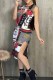 Black And White Sexy Letter Print Patchwork Slit O Neck Wrapped Skirt Dresses
