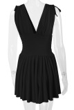 Red Sexy Solid Frenulum Fold V Neck Sleeveless Dress Dresses