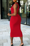 Red Sexy Solid Bandage Patchwork V Neck Long Dress Dresses
