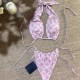 Pink Sexy Print Bandage Swimwears