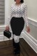 White Street Print Patchwork O Neck Long Sleeve Two Pieces
