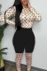 Apricot Street Print Patchwork O Neck Long Sleeve Two Pieces