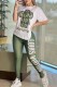 Olive Green Casual Print Letter O Neck Short Sleeve Two Pieces
