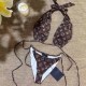 Brown Sexy Print Bandage Swimwears