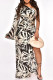 Black Celebrities Print Patchwork Backless High Opening Oblique Collar Printed Dress Dresses