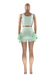 Mint green Sexy Casual Solid Patchwork Spaghetti Strap Sleeveless Two Pieces